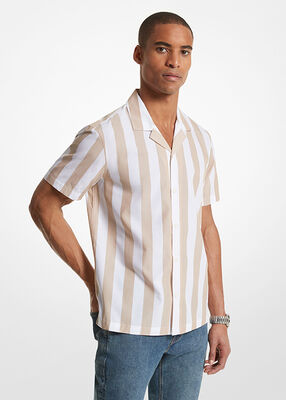 Striped Cotton Blend Camp Shirt