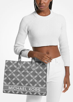 michael kors gigi large empire logo jacquard tote bag