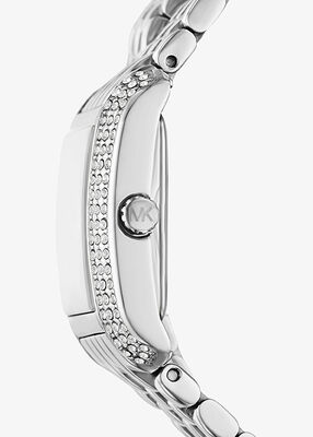 michael kors petite emery pav silver tone double wrap watch