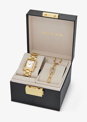 michael kors petite emery gold tone watch and jewelry gift set