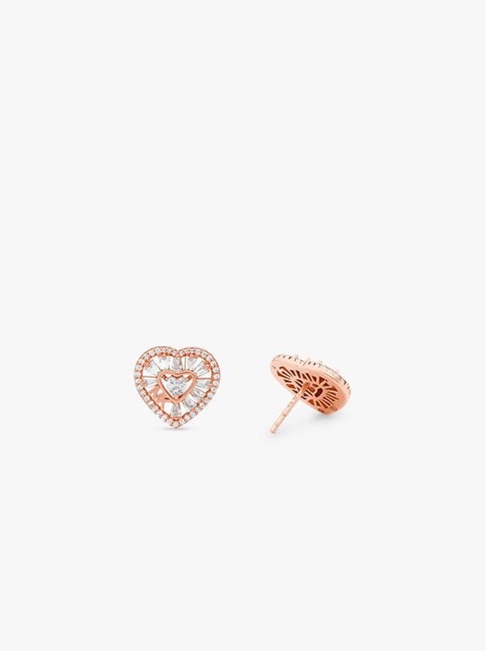 Precious Metal-Plated Sterling Silver Pavé Heart Stud Earrings