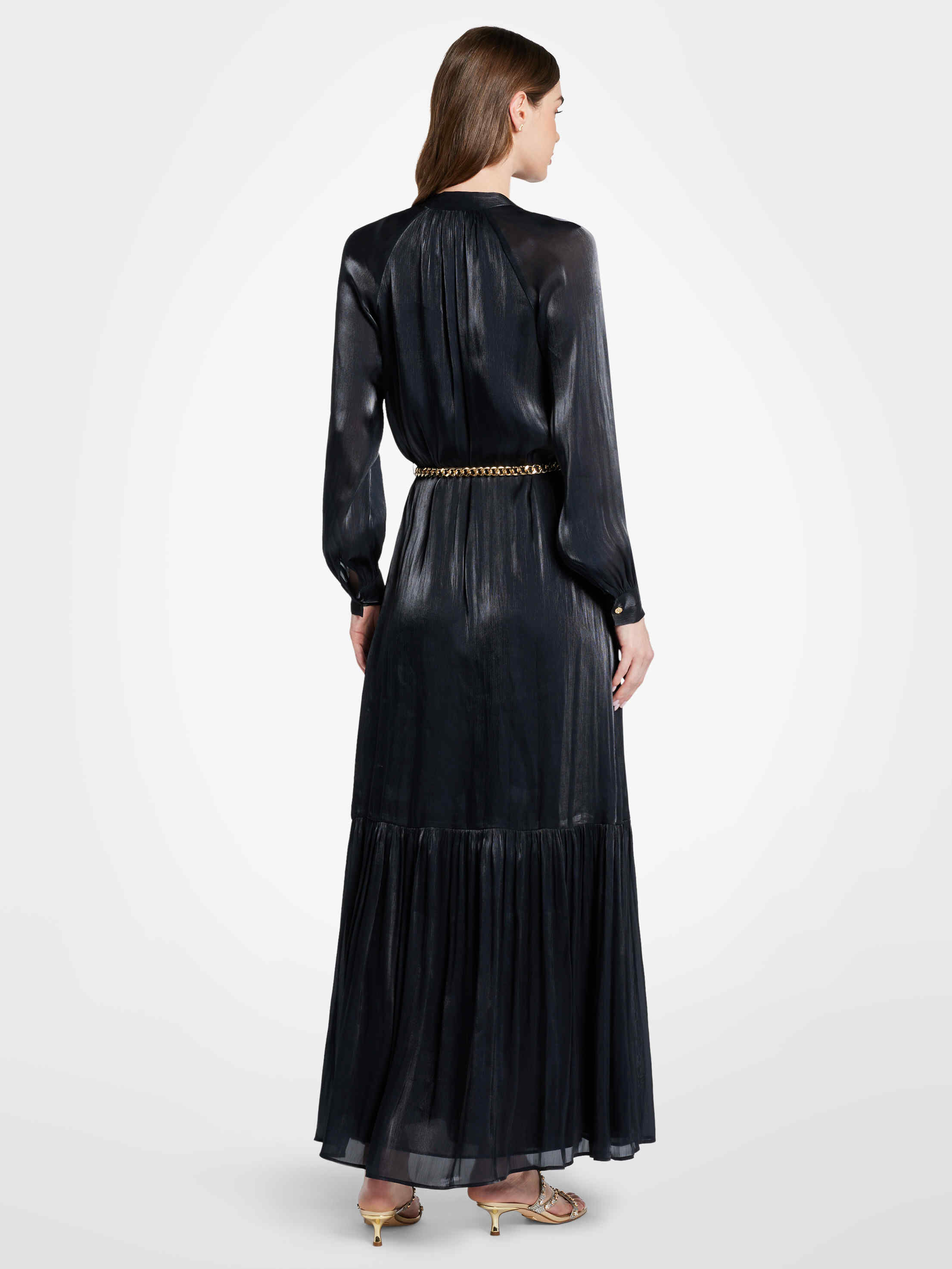 Metallic Crinkled Georgette Belted Kaftan Dress | Michael Kors 