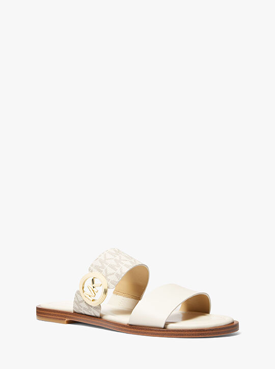 Vera Leather and Signature Logo Slide Sandal