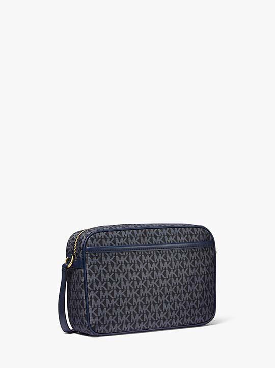 Jet Set Large Signature Logo Print Woven Crossbody Bag