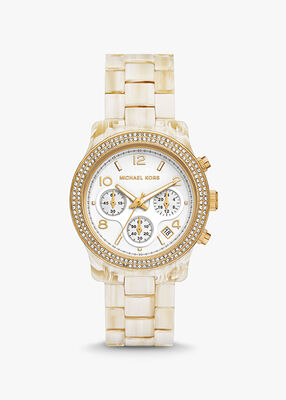 michael kors runway pav gold tone and acetate watch