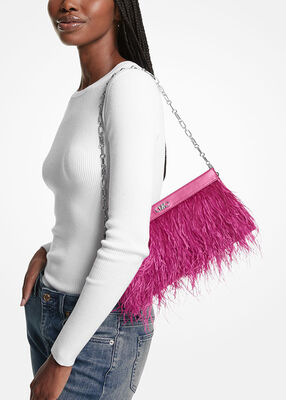 Tabitha Large Feather Embellished Leather Clutch