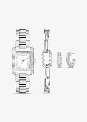 michael kors petite emery silver tone watch and jewelry gift set