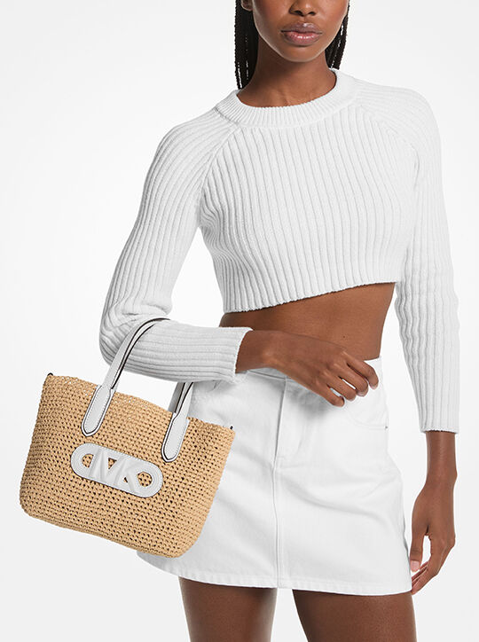 Eliza Extra-Small Empire Logo Straw Tote Bag