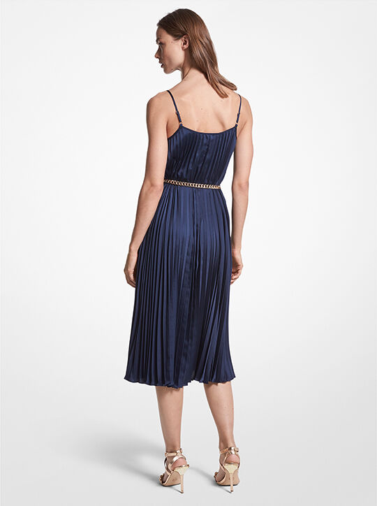 Pleated Satin Belted Slip Dress