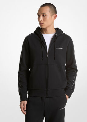 michael kors logo tape cotton blend zip up hoodie