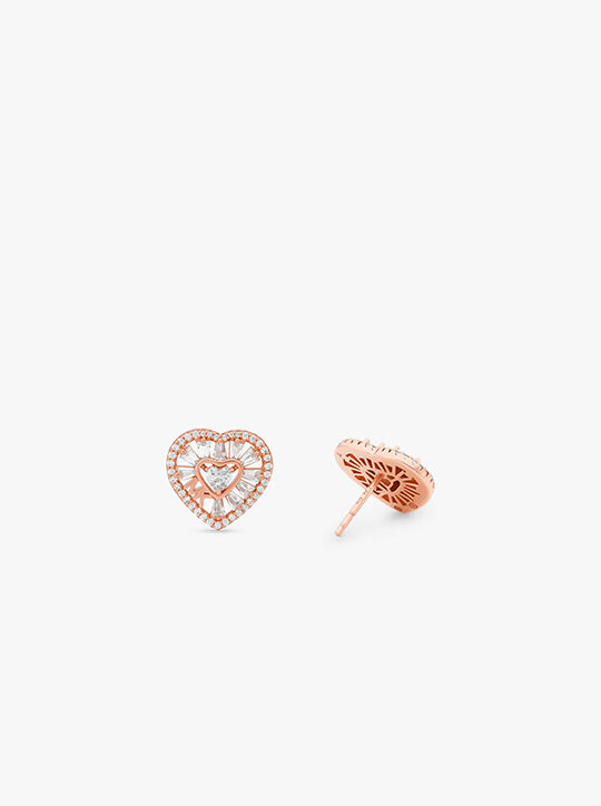 Michael Kors 14K Rose Gold Tapered Baguette Heart Stud Earrings