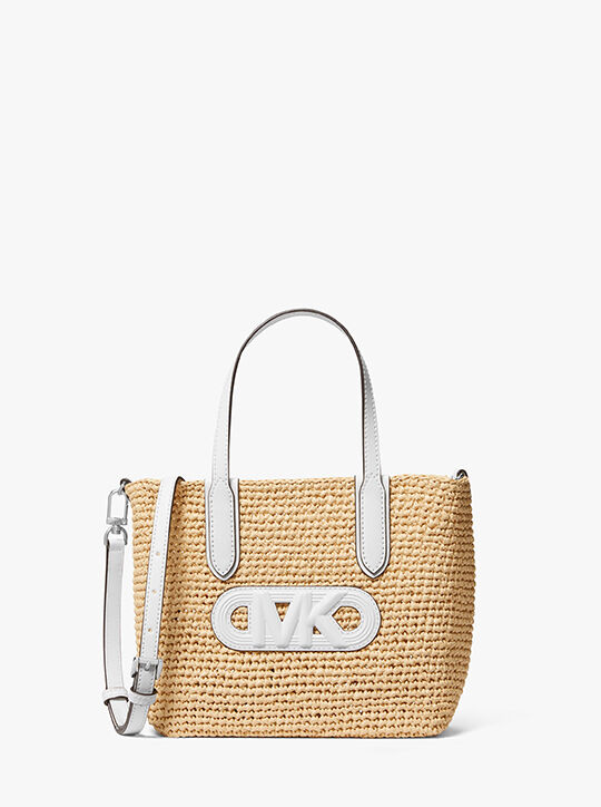 Eliza Extra-Small Empire Logo Straw Tote Bag