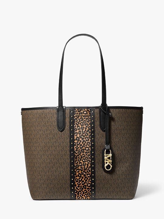 Eliza Large Studded Mixed-Media Tote Bag