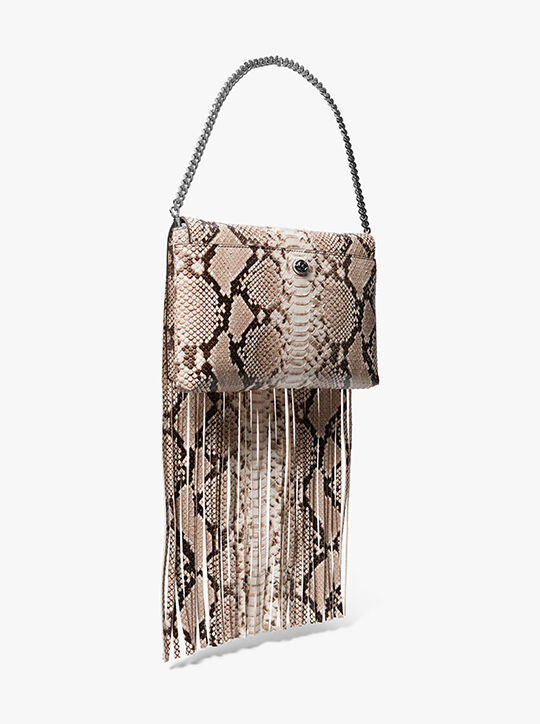 Ali Fringed Python Embossed Leather Clutch