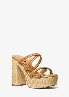 michael kors corrine leather and straw platform sandal