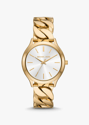 michael kors slim runway gold tone curb link watch