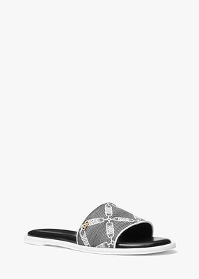 michael kors saylor empire logo jacquard slide sandal