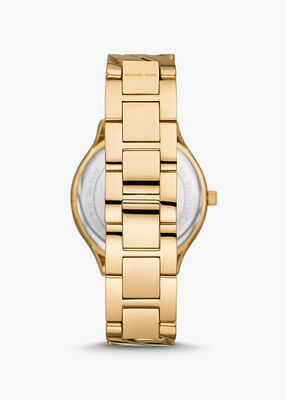 michael kors slim runway gold tone curb link watch