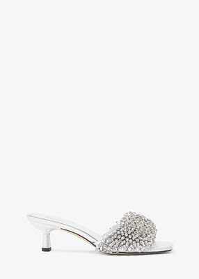 michael kors amal crystal embellished metallic leather kitten heel