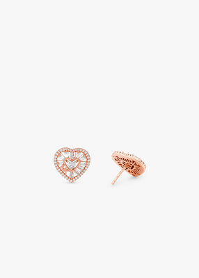 michael kors precious metal plated sterling silver pav heart stud earrings