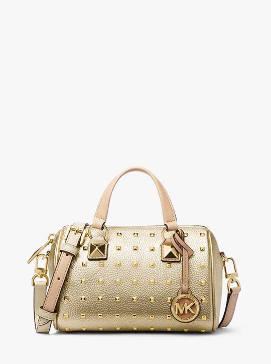 Grayson Small Studded Metallic Leather Duffel Crossbody Bag