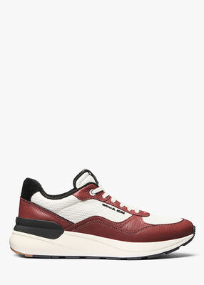 michael kors trevor leather and stretch knit trainer