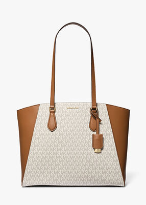 michael kors taryn large signature logo and leather tote bag