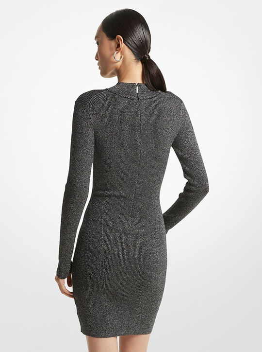 Metallic Ribbed Stretch Knit Mock Neck Dress