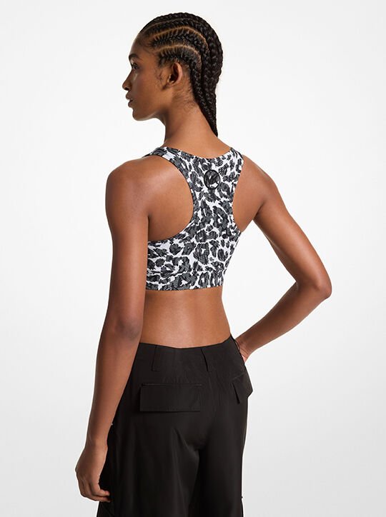 Stretch Recycled Nylon Leopard Logo Sports Bra