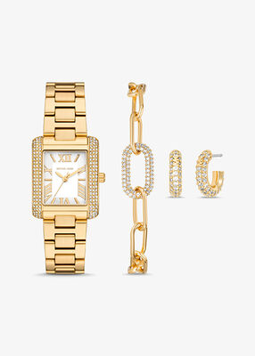 michael kors petite emery gold tone watch and jewelry gift set