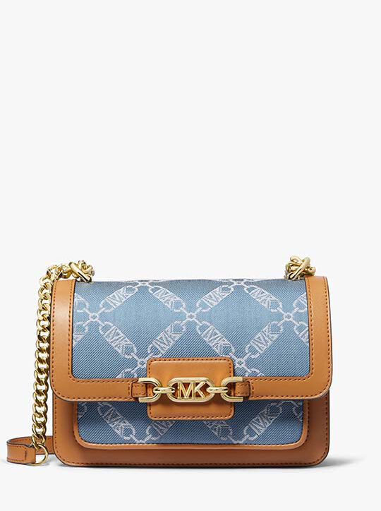 Heather Large Empire Logo Jacquard Denim Shoulder Bag