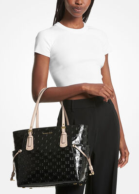 Embossed top handle tote