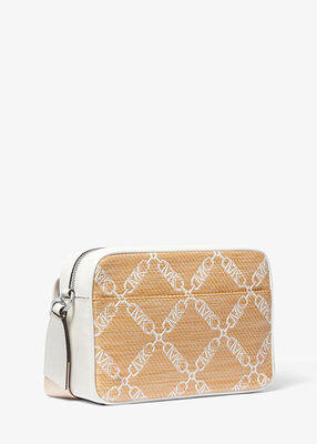 Parker Medium Empire Logo Jacquard Straw Crossbody Bag