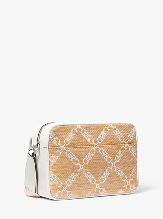 Parker Medium Empire Logo Jacquard Straw Crossbody Bag