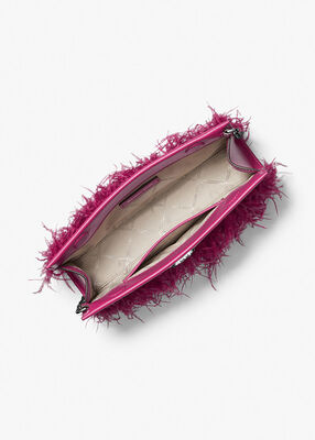 Tabitha Large Feather Embellished Leather Clutch