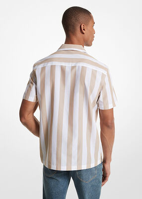 michael kors striped cotton blend camp shirt