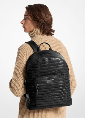 michael kors hudson crocodile embossed leather commuter backpack