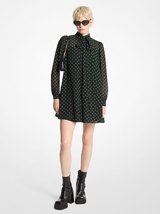 michael kors polka dot georgette tie neck dress