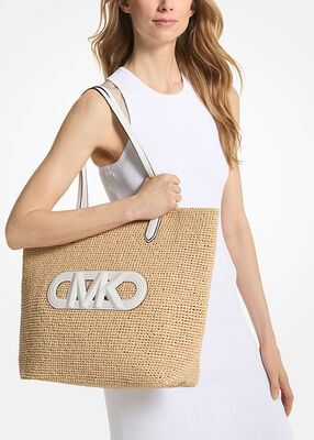 Eliza Extra-Large Empire Logo Straw Tote Bag