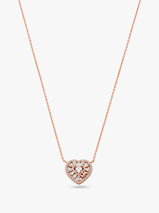 Precious Metal-Plated Sterling Silver Pavé Heart Necklace