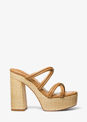 michael kors corrine leather and straw platform sandal