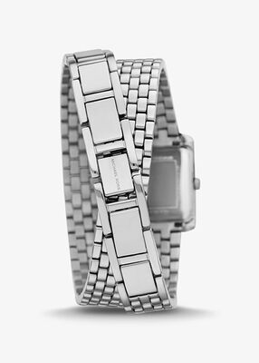 michael kors petite emery pav silver tone double wrap watch