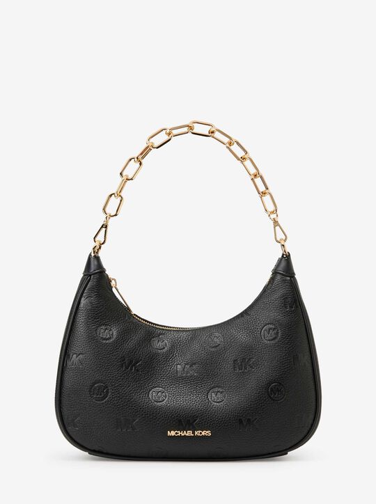 Cora Large Logo Embossed Leather Shoulder Bag