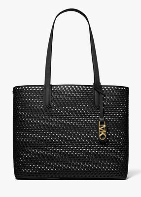 michael kors eliza extra large woven leather tote bag