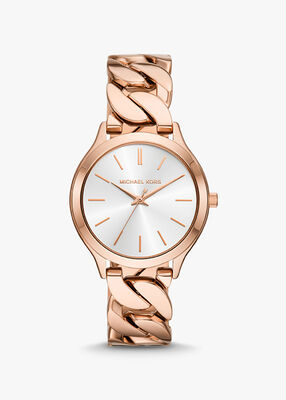 michael kors slim runway rose gold tone curb link watch