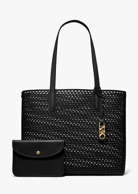 michael kors eliza extra large woven leather tote bag