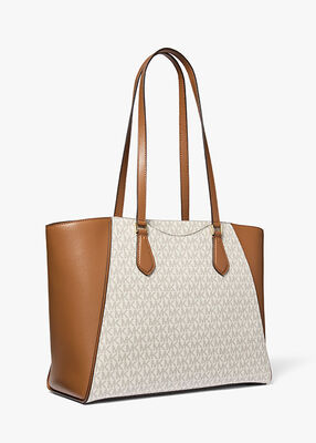 michael kors taryn large signature logo and leather tote bag