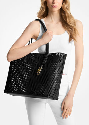 michael kors eliza extra large woven leather tote bag